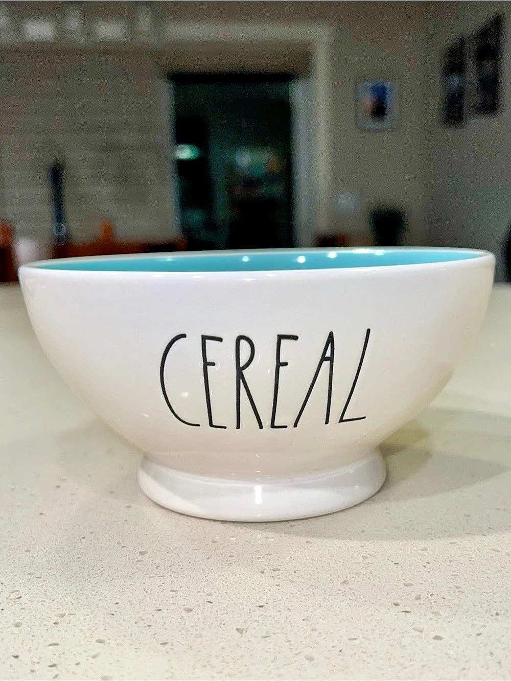 Rae Dunn CEREAL Footed Bowl Blue Interior Footed Bowl White & Blue NEW NEVER USE